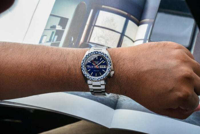 Seiko 5 Sports Petrol Blue Checker Flag Special Edition Blue Dial Silver Steel Strap Watch For Men - SRPK65K1 - Image 11